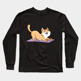 Cat at Yoga with Yoga mat Long Sleeve T-Shirt